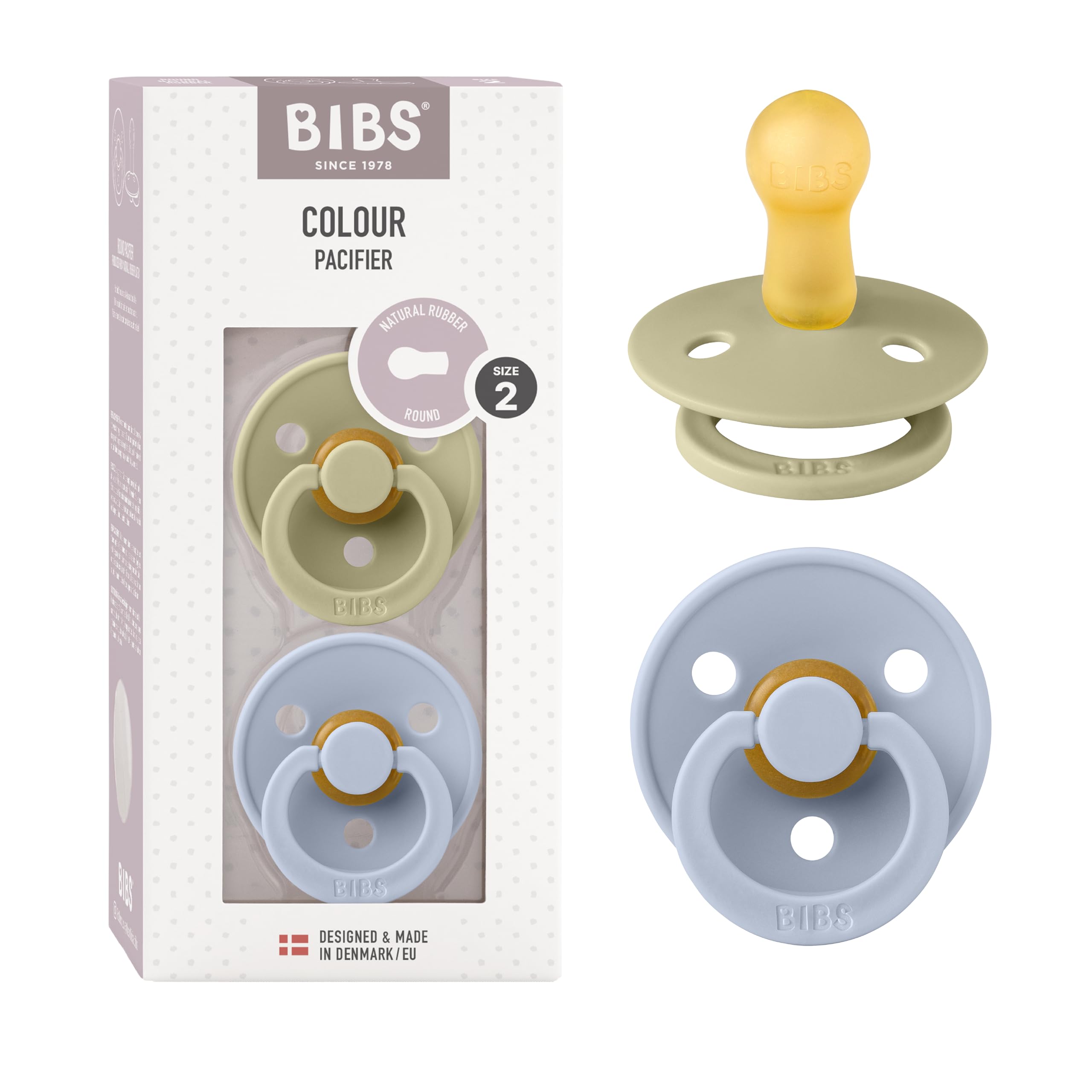 BIBS Colour Paquete de 2 chupetes. Libre de BPA, Tetina redonda. Látex natural, Talla 1 (0-6 meses), Baby Blue/Baby Blue — view 50