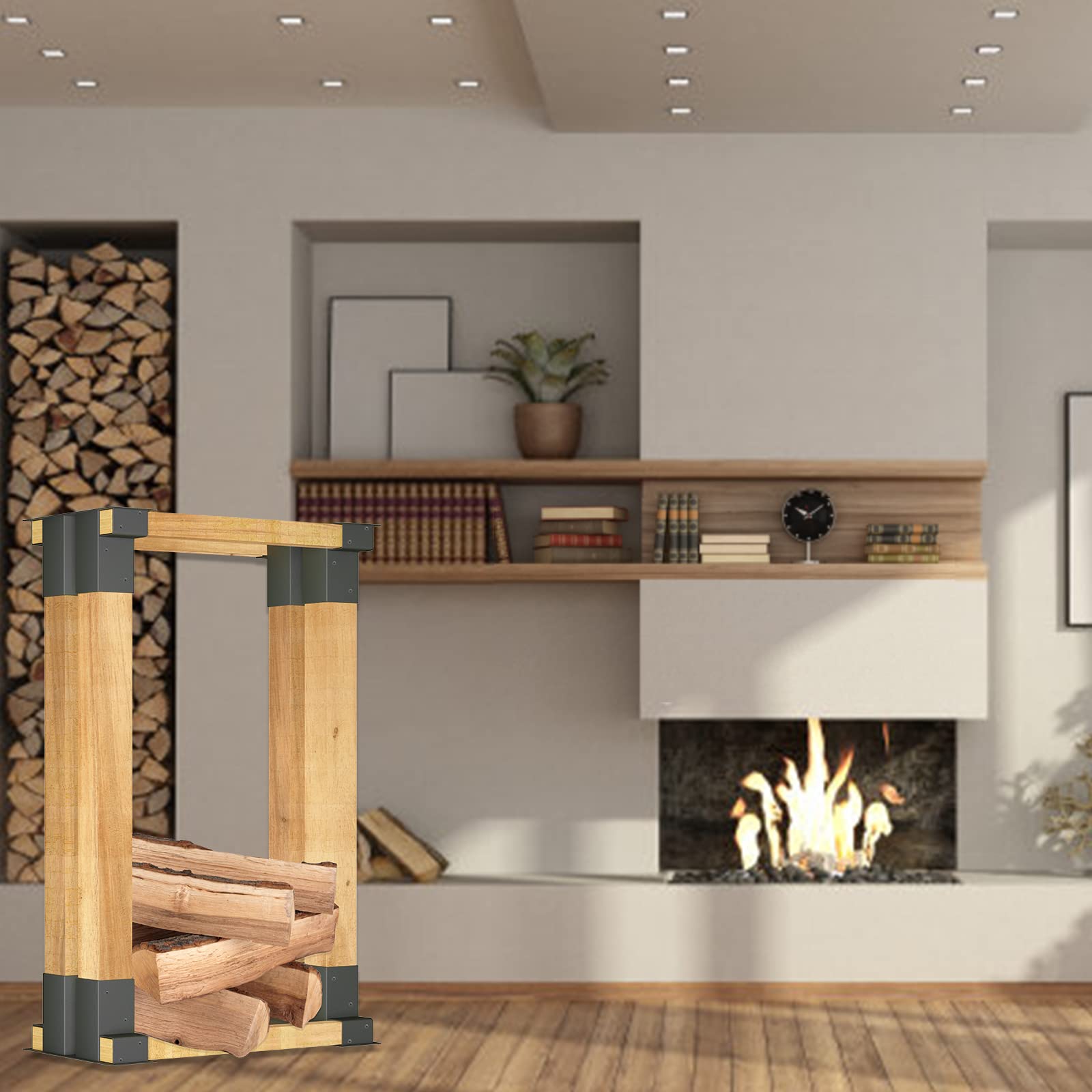 Holzstapelhilfe 4er Set, stabile Holz Stapelhilfe,Einfach zu installieren Brennholz Stapelhilfe, beschichteter Stahl, schwarz, 30x10x15 cm