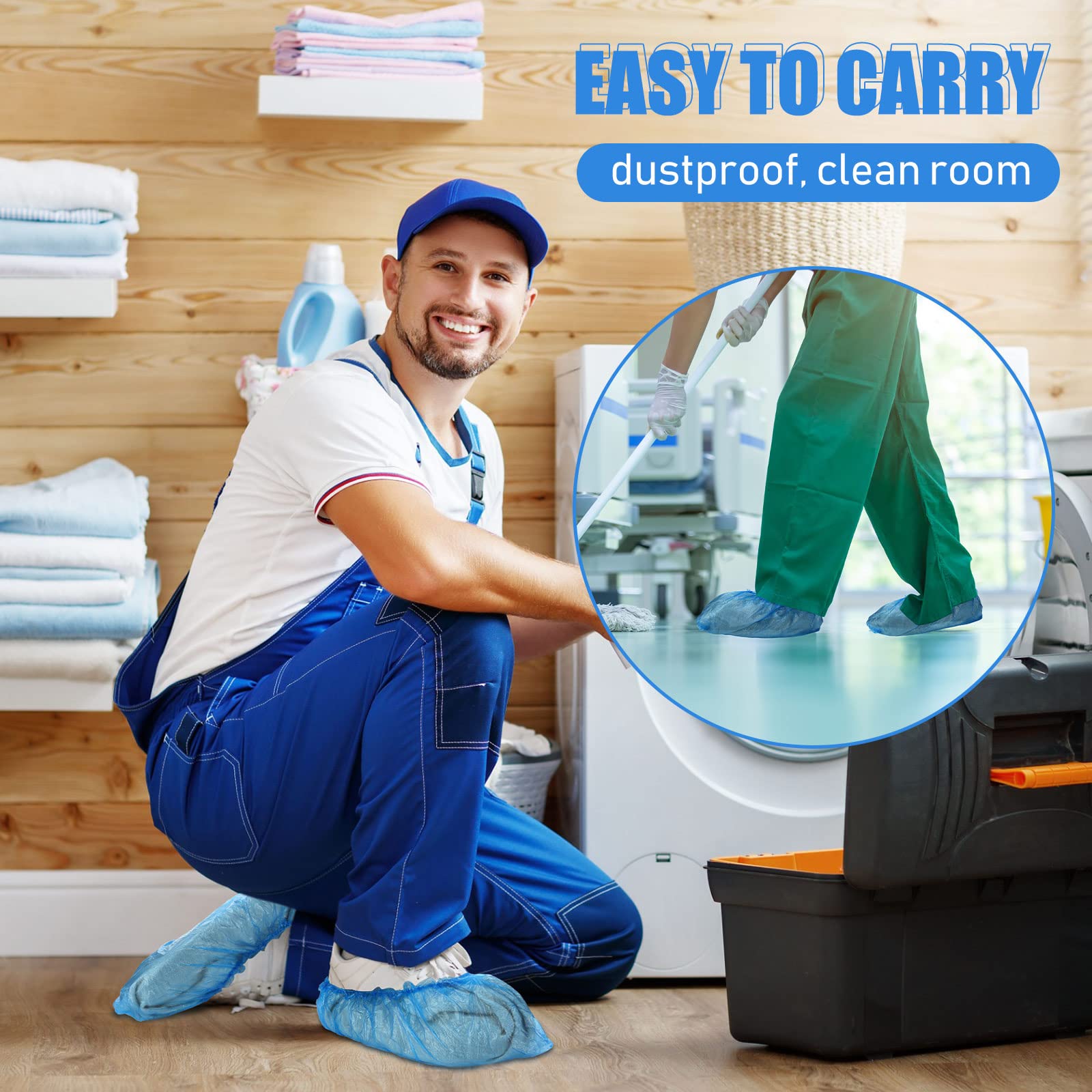 Lot de 2 000 couvre-chaussures jetables antidérapants extensibles et épais pour intérieur et extérieur, médical, immobilier, construction, sol, moquette, taille unique (bleu)