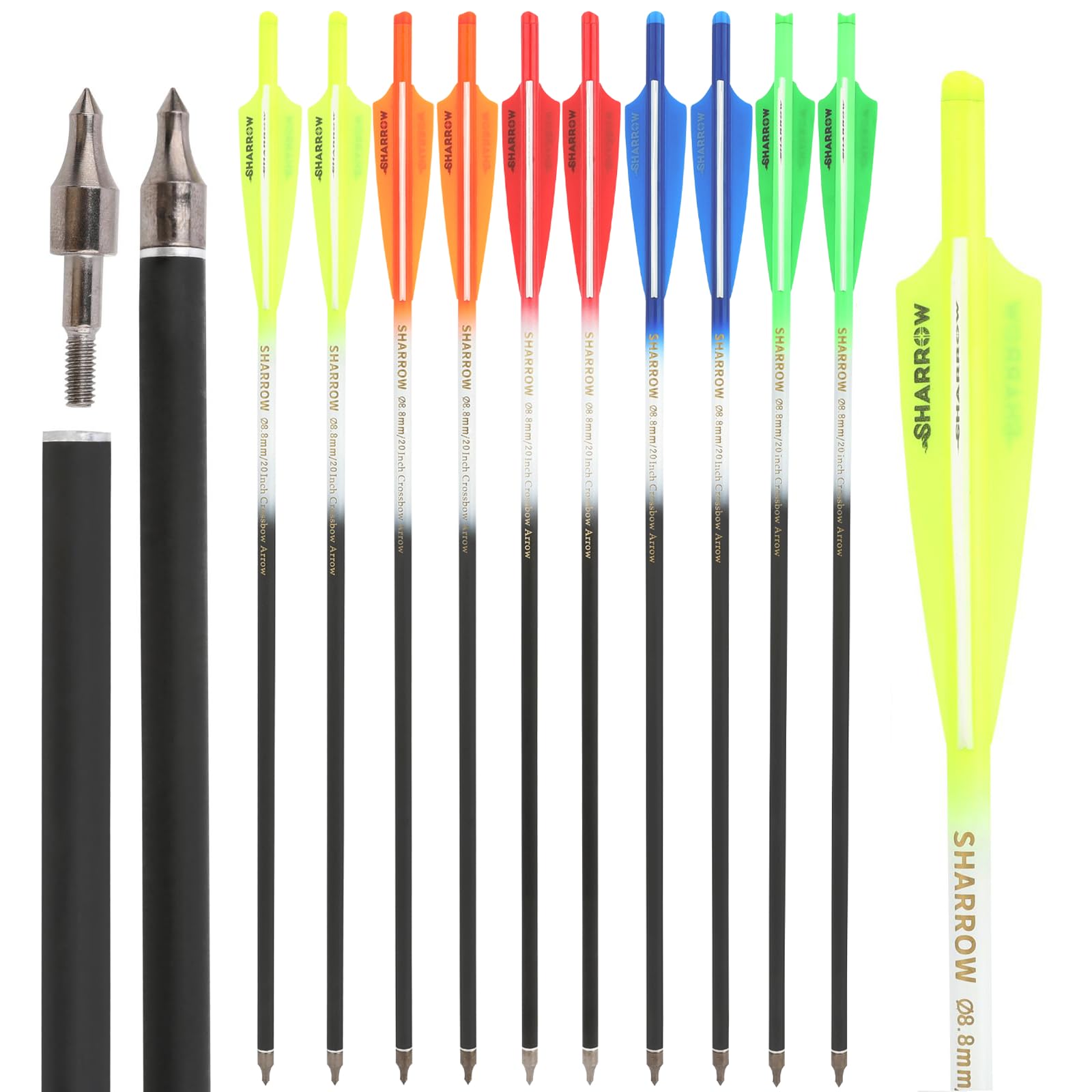 Poearcus Archery Crossbow Arrow 16" 17" 18" 20" 22" Crossbow Bolts Carbon Arrows with 4" Vanes for Hunting Targets Practice 6/12PCS (6, fluorescent yellow, 22 inch)