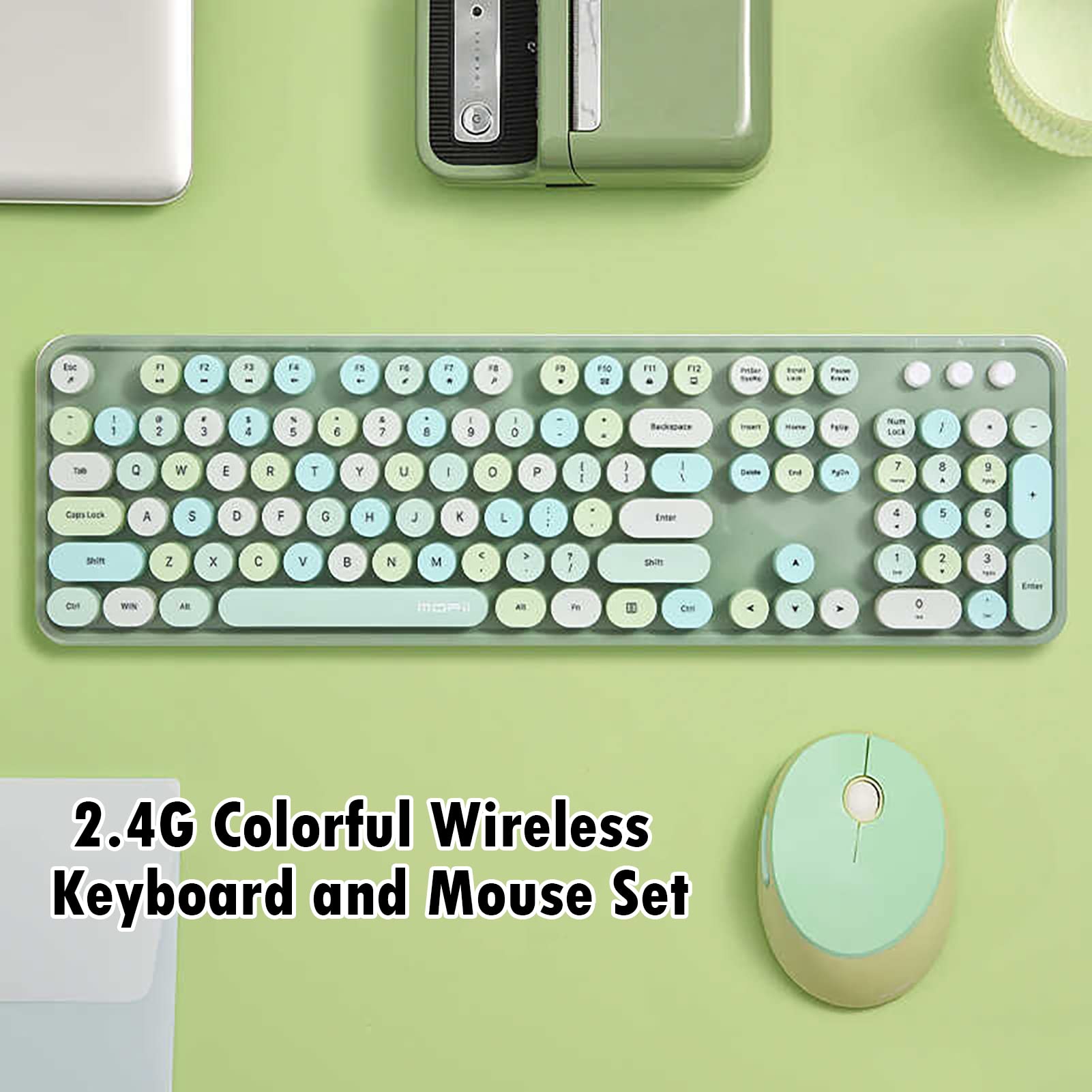Green-A Colorful 2.4G Full-Size Wireless Keyboard And Mouse Combo 104 Keys - View #7