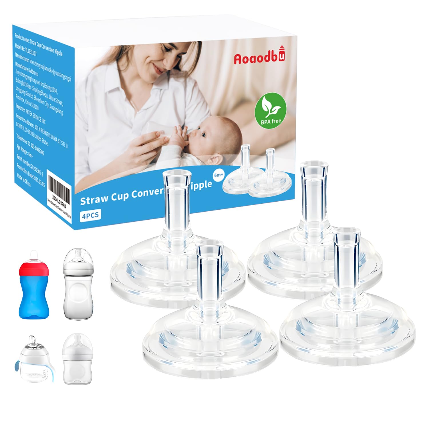 Sippy Spout Nipples for Philips Avent Natural Baby Bottles, My Grippy Spout Sippy Cup and Natural Trainer Sippy Cup, Replacement Bottle Nipple BPA-Free,4 Count, 6m+