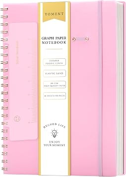 Yoment Graph Paper Notebook Spiral Notebook 8.5 x 11 A4 Large Grid Paper Notebooks, 100 GSM Thick Graph Paper, Plastic Cover Graphing Notebook for Work School Engineering, A4 Pink