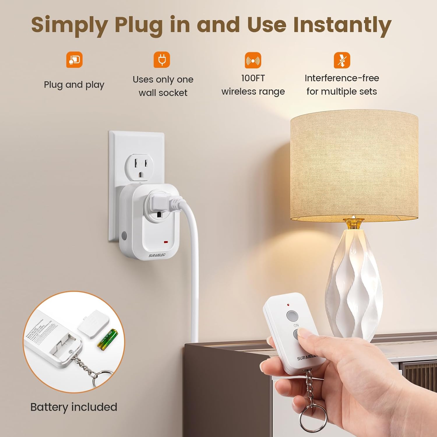 SURAIELEC 3 Way Wireless Light Switch and Remote Control Outlet