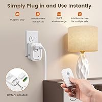Vista 2 de SURAIELEC Interruptor de Luz Inalámbrico Control Remoto de Tomacorriente, Sin Necesidad de Cableado, Alcance RF de 100 pies, Preprogramado, Kit