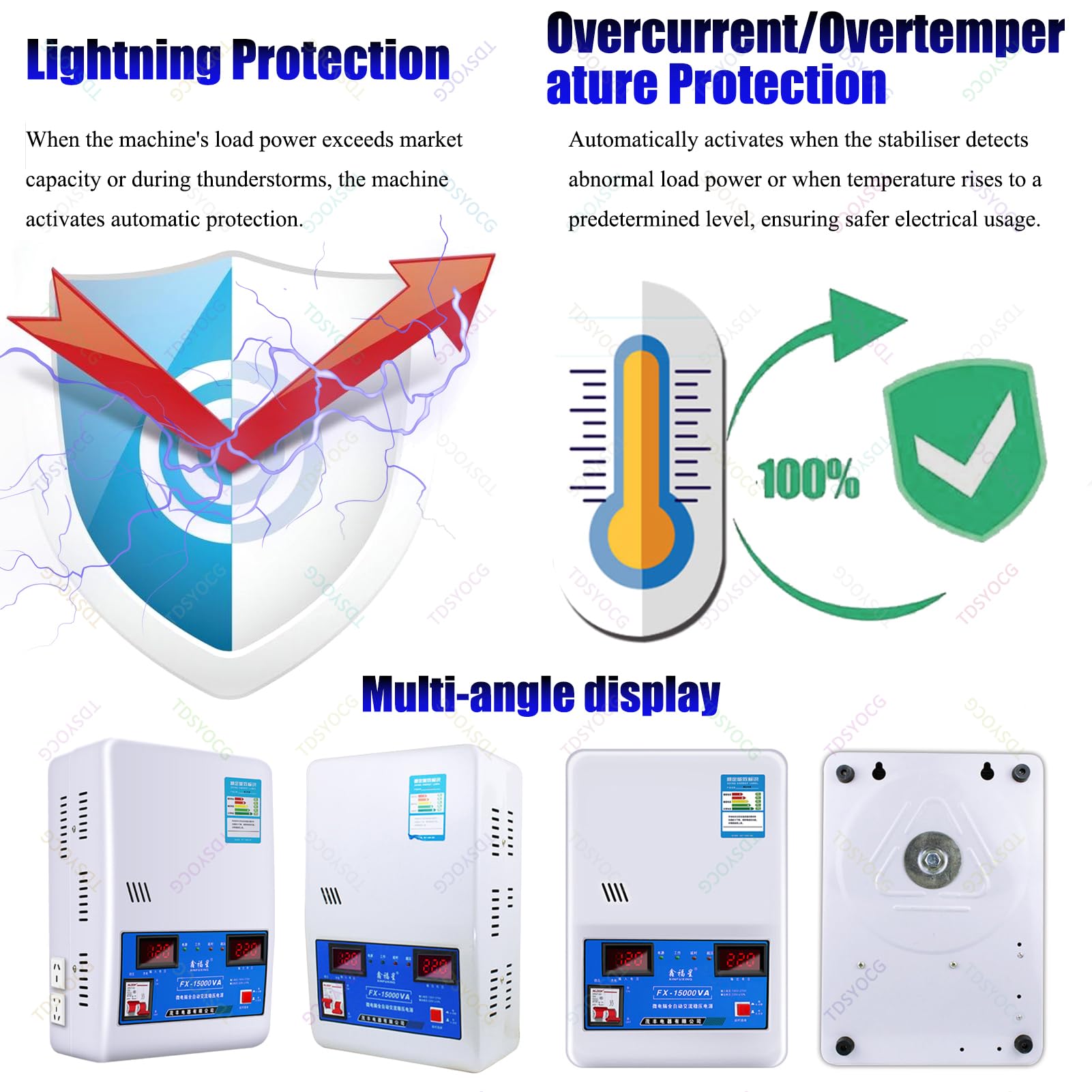 Genérico Estabilizador de Tensión Automático 220V con Convertidor Integrado, Diseño Compacto para Aire Acondicionado y Dispositivos de Alta Potencia 15000W/20000W/30000W