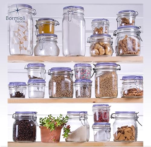 Vista 48 de Bormioli Rocco Fido Mandíbula cuadrada con tapa azul, 33-3/4 onzas, 33.75 onzas, transparente Claro