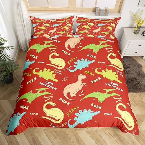 Miniatura 8 de Funda de edredón de dinosaurio para niños y niñas, funda de edredón con bonito patrón de dinosaurio, tamaño individual, regalo para adolescentes y