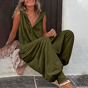 Amazon.com: Women's Sleeveless Wide Leg Hooded Jumpsuits