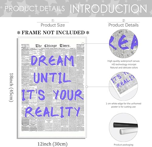 Miniatura 2 de Pósteres de periódico retro para habitación, estético azul claro, lienzo preparado, arte de pared, arte de moda, cita de afirmación, sueño hasta que