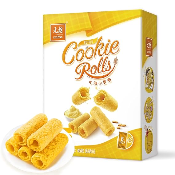 Amazon - EULONG Butter Cookie Rolls, Holiday Mini Rolled Wafer Shortbread Cookies, Chinese Gift Cookie Biscuits Individually Wrapped 3.5 Ounce