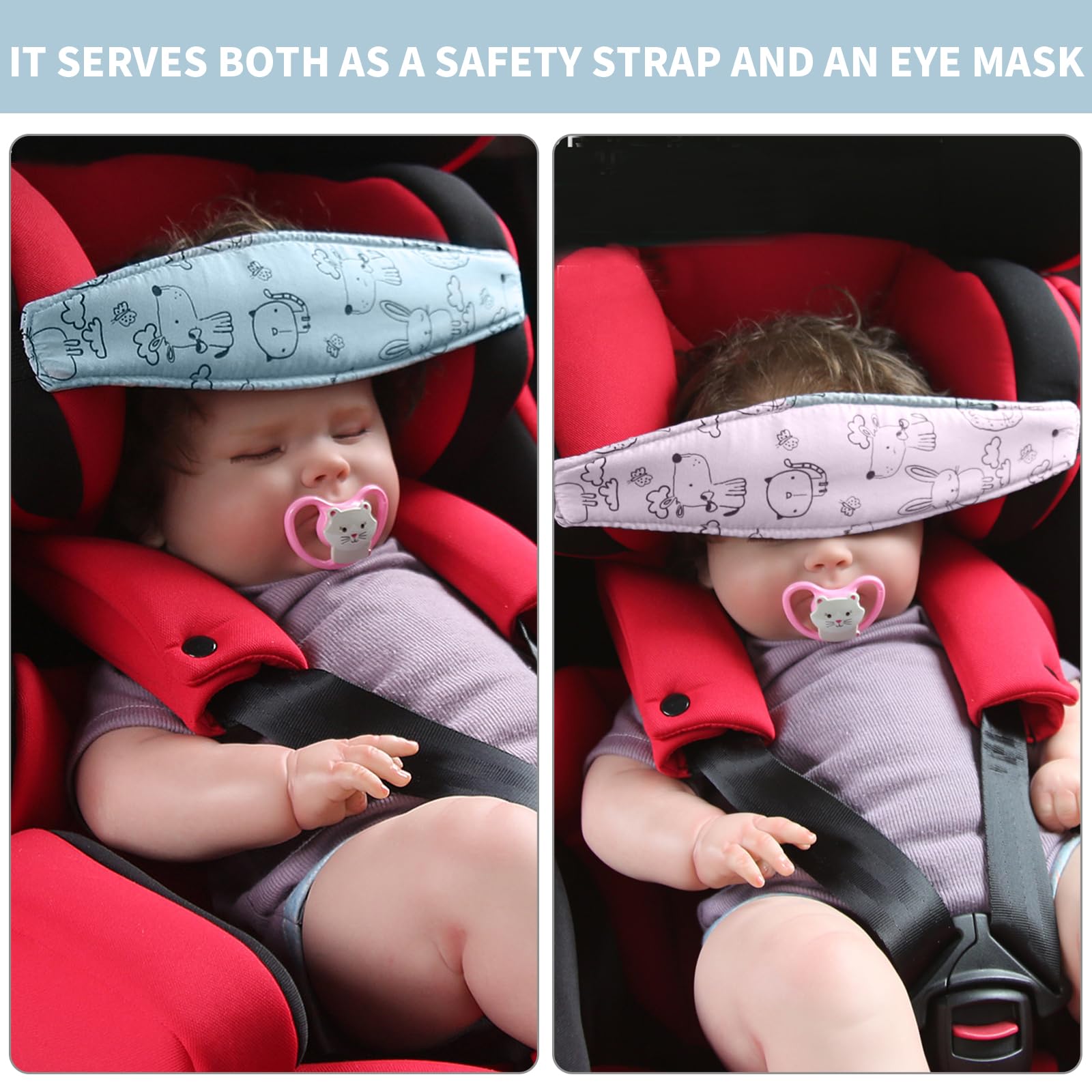 2 soportes para la cabeza del asiento del niño, diadema ajustable para asientos de coche y cochecitos, reposacabezas de coche para niños, algodón transpirable, soporte seguro para dormir para la