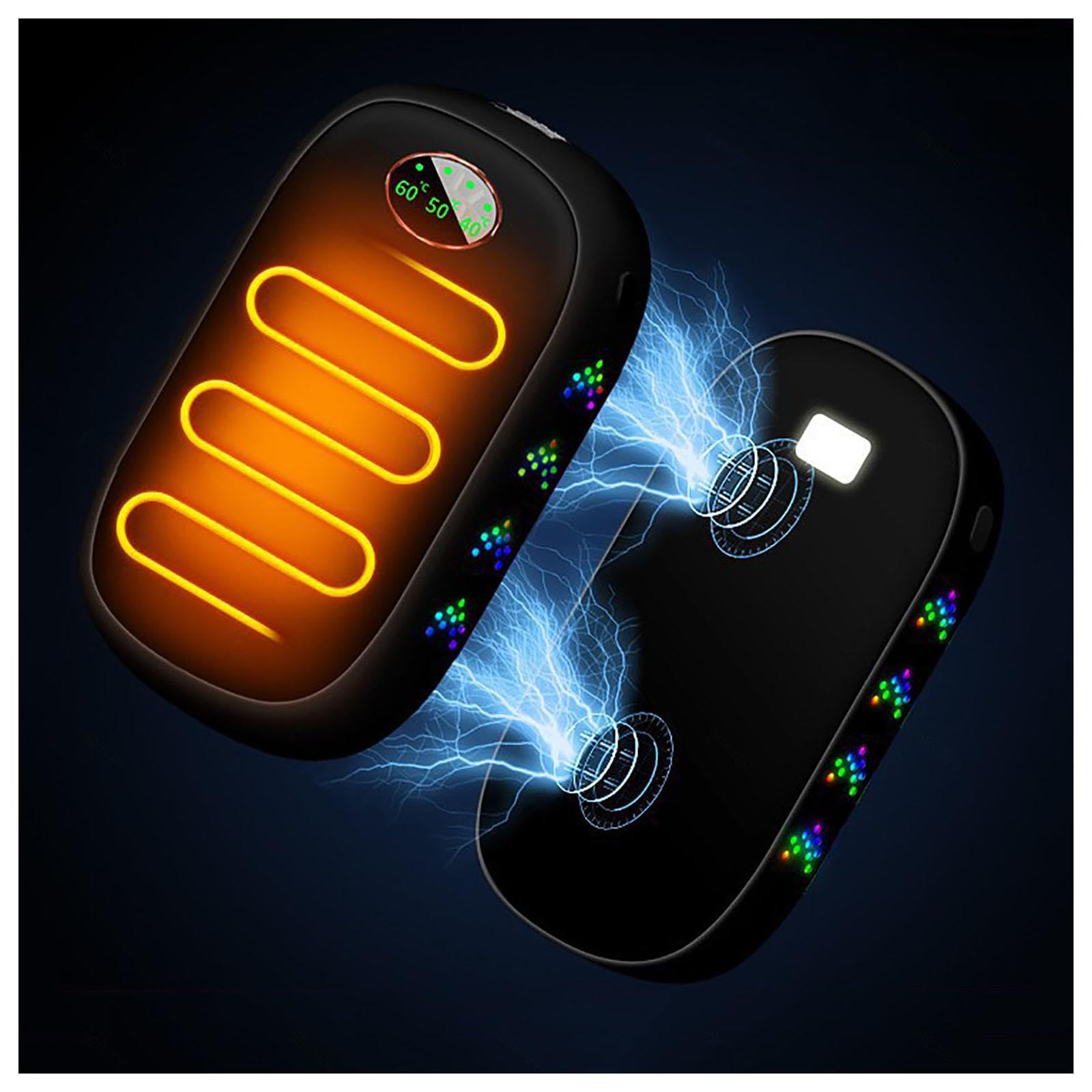 Scaldamani Ricaricabili Portatile 2 Packs 10000 mAh, Scaldamani Riutilizzabili 3 Modalità Di Riscaldamento Con Luce Respiratoria/Torcia Elettrica Per Natale,Campeggio