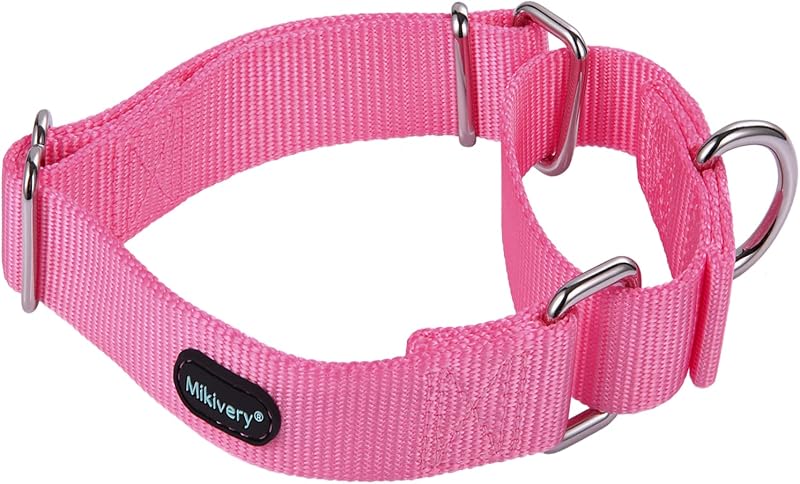 Coleira Martingale para Cães em Nylon com Fivela Metálica Mikivery BabyPink, Tamanho M