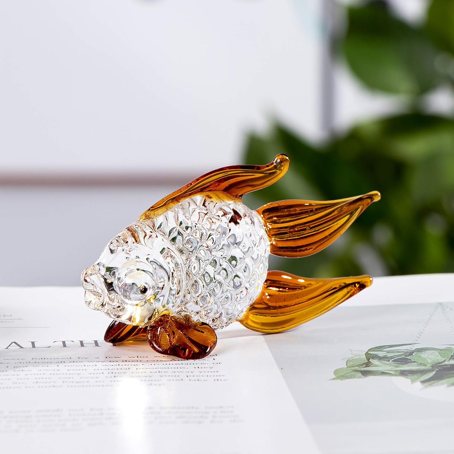Arikyrist Hand Blown Brown Glass Fish Crystal Animal Ornaments for Table image 2