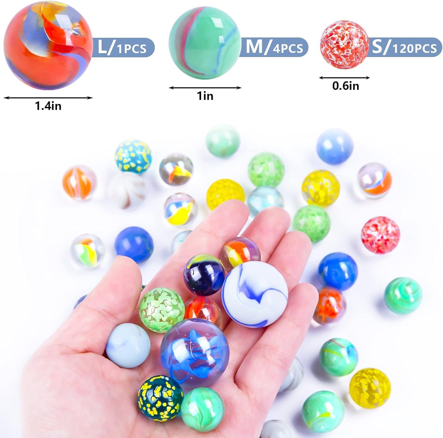 3 otters 125PCS Marbles Games for Kids, Assorted Size with Gift Box for Marbles Run Games