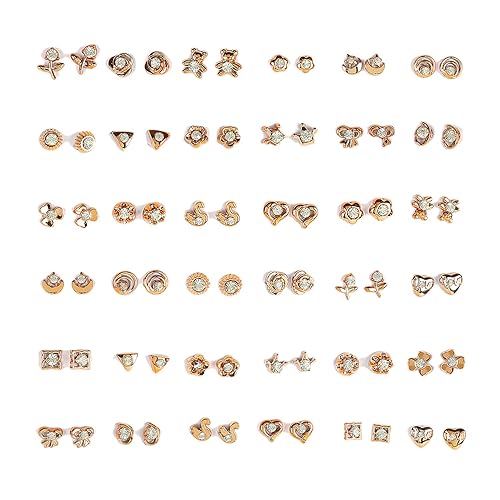 Shining Diva Fashion Golden Non Precious Metal Base Metal Stylish Earrings for Girls and Women (Combo 36 Pairs Set, 12021er)