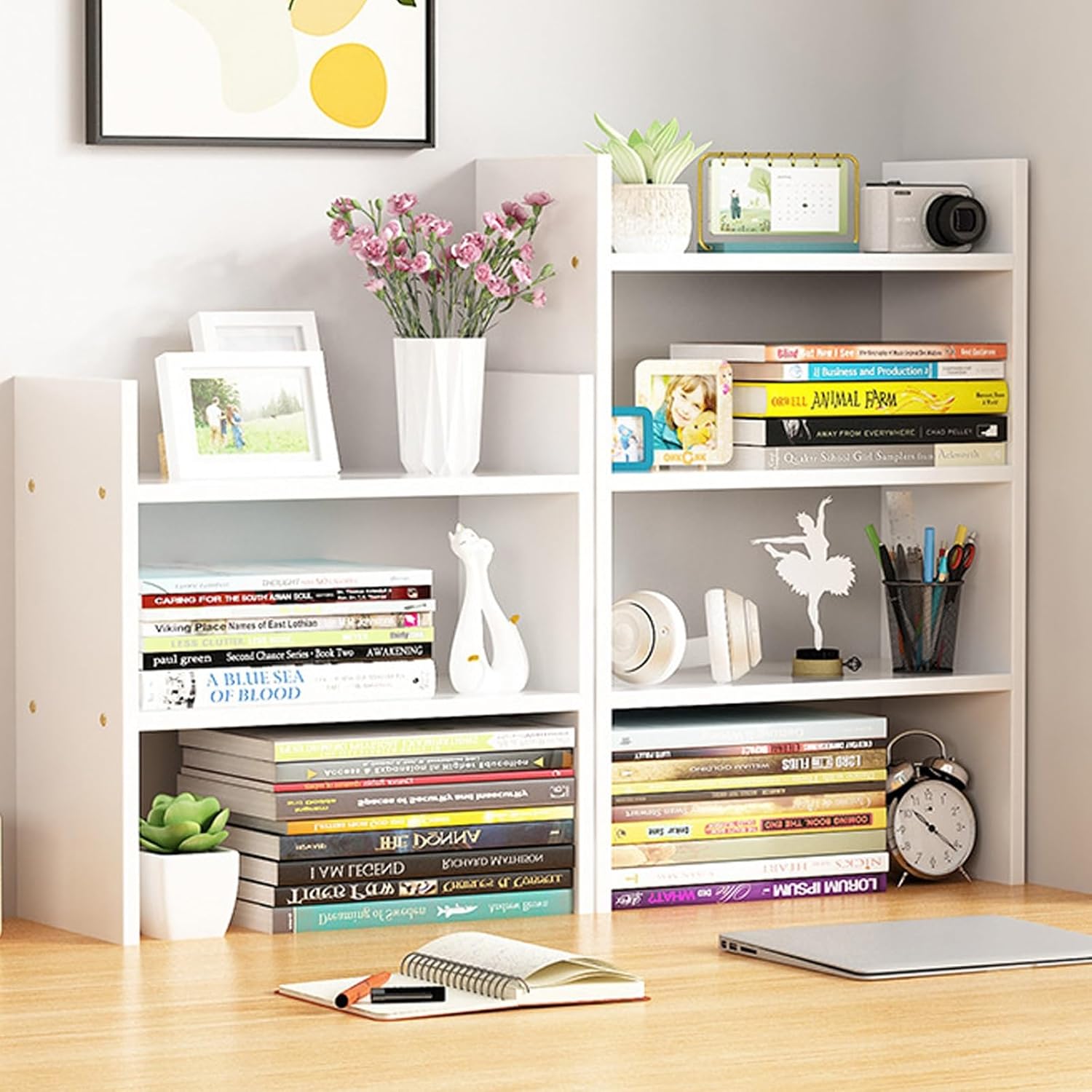 Desk Shelf for top of Desk Thickened Board Multi-Layer Storage Wood Utility Organizer Shelves for Office Living Room, Bedroom(White,40 * 15 * 60)