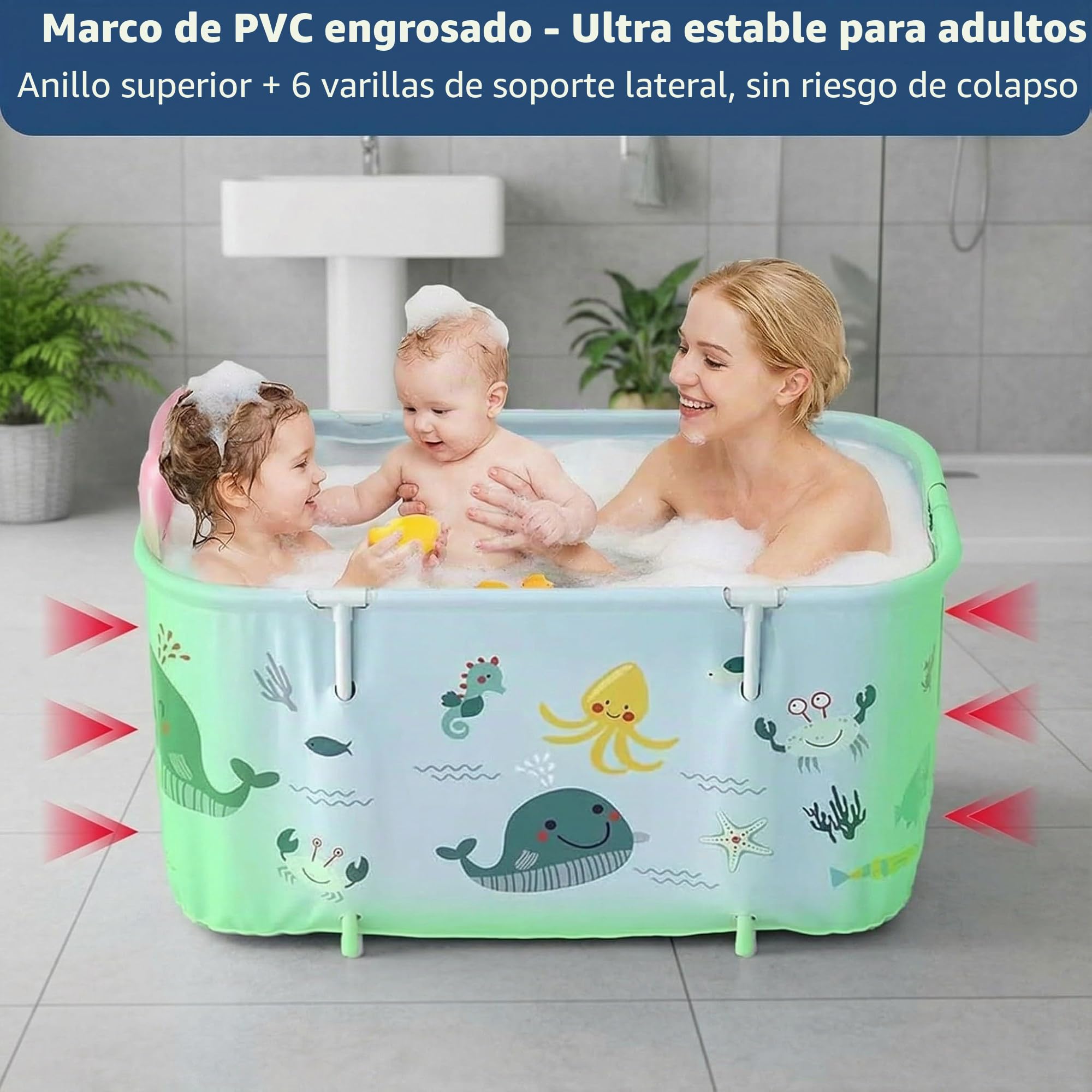 SOONHUA Bañera portátil plegable para adultos y bañera de pie con cojines para interiores y exteriores, spa caliente, baño de hielo, 140 x 55 x 50 cm