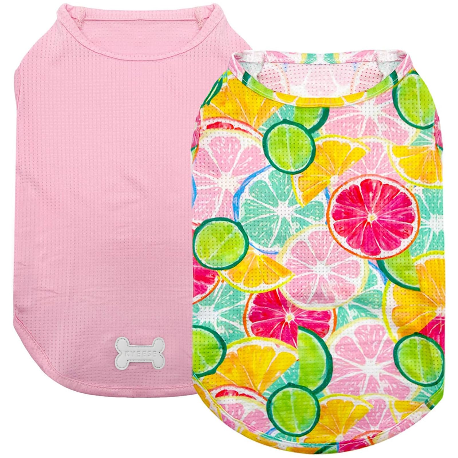 KYEESE Lot de 2 chemises pour chien, légères à séchage rapide avec étiquette réfléchissante, sans manches, motif citron, idéal pour la protection solaire d'été, taille M, citron + rose
