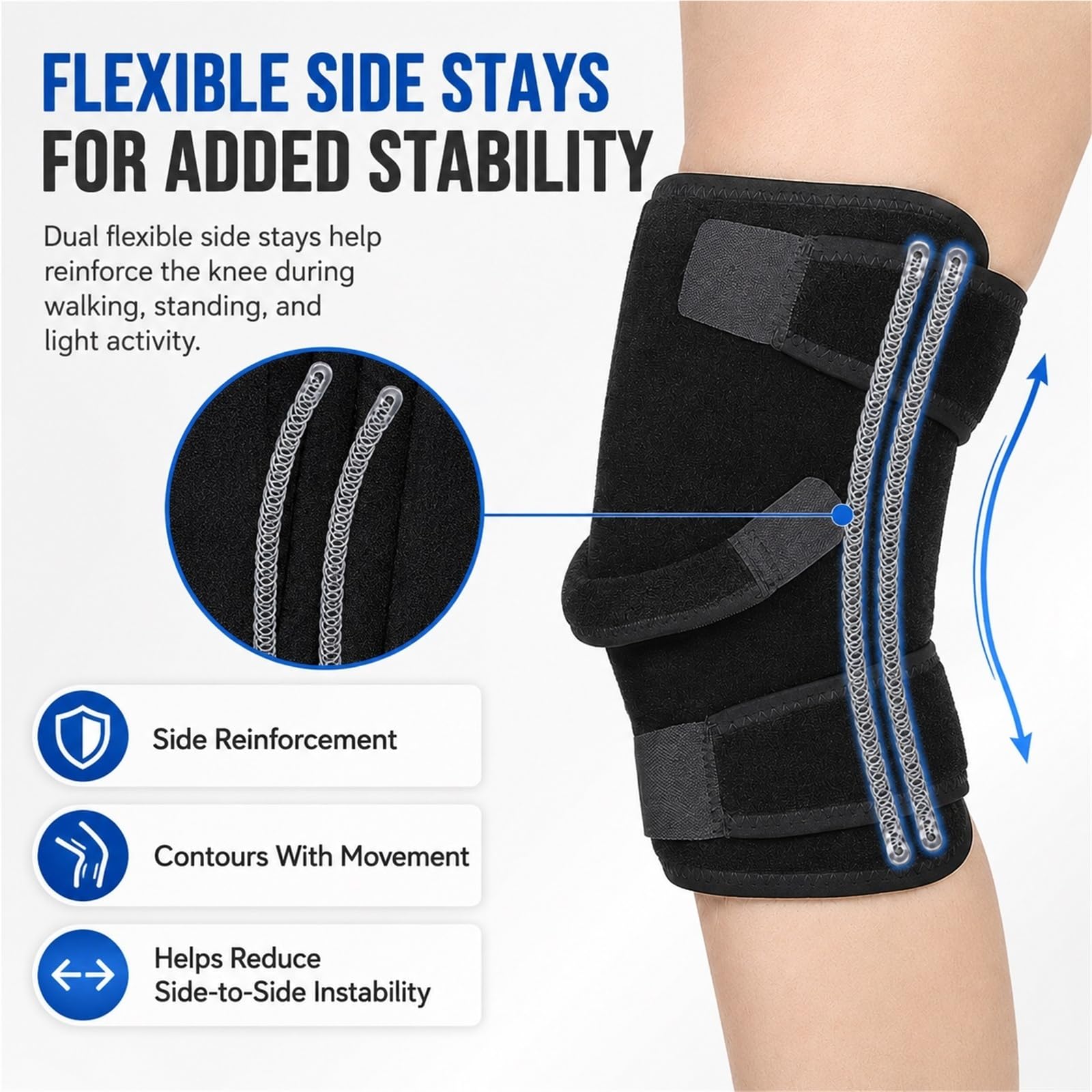 Kniebandage Herren Damen, Knieschoner bei Knieschmerzen Meniskusriss Gelenkschmerzen, Verstellbare Knieorthese mit Seitlichen Stabilisatoren & Patella-Öffnung Sport