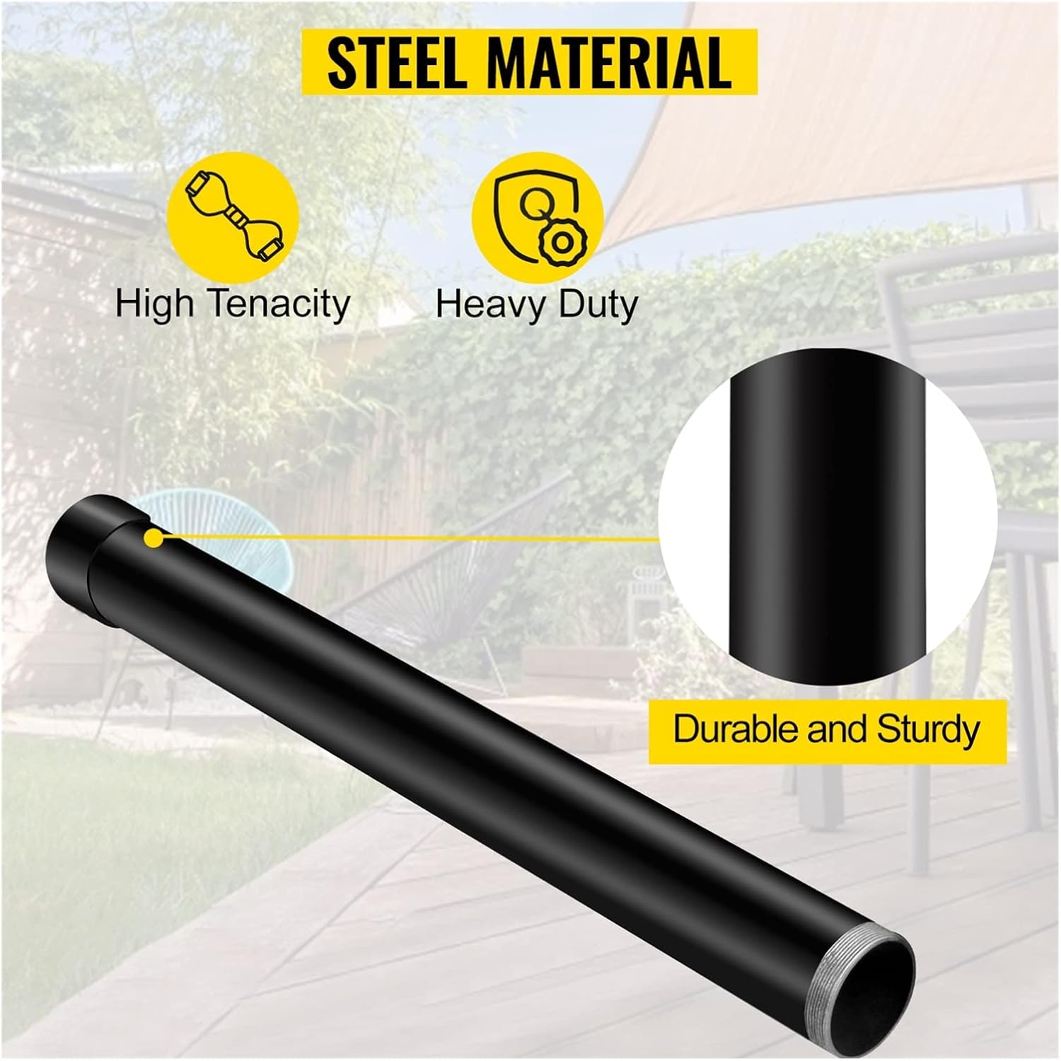 Outdoor Sun Shade Post Sail Pole Extension 21" Shade Sail Pole Extender 3" Powder Coated Steel For Deck Backyard Garden Durability, Efficience