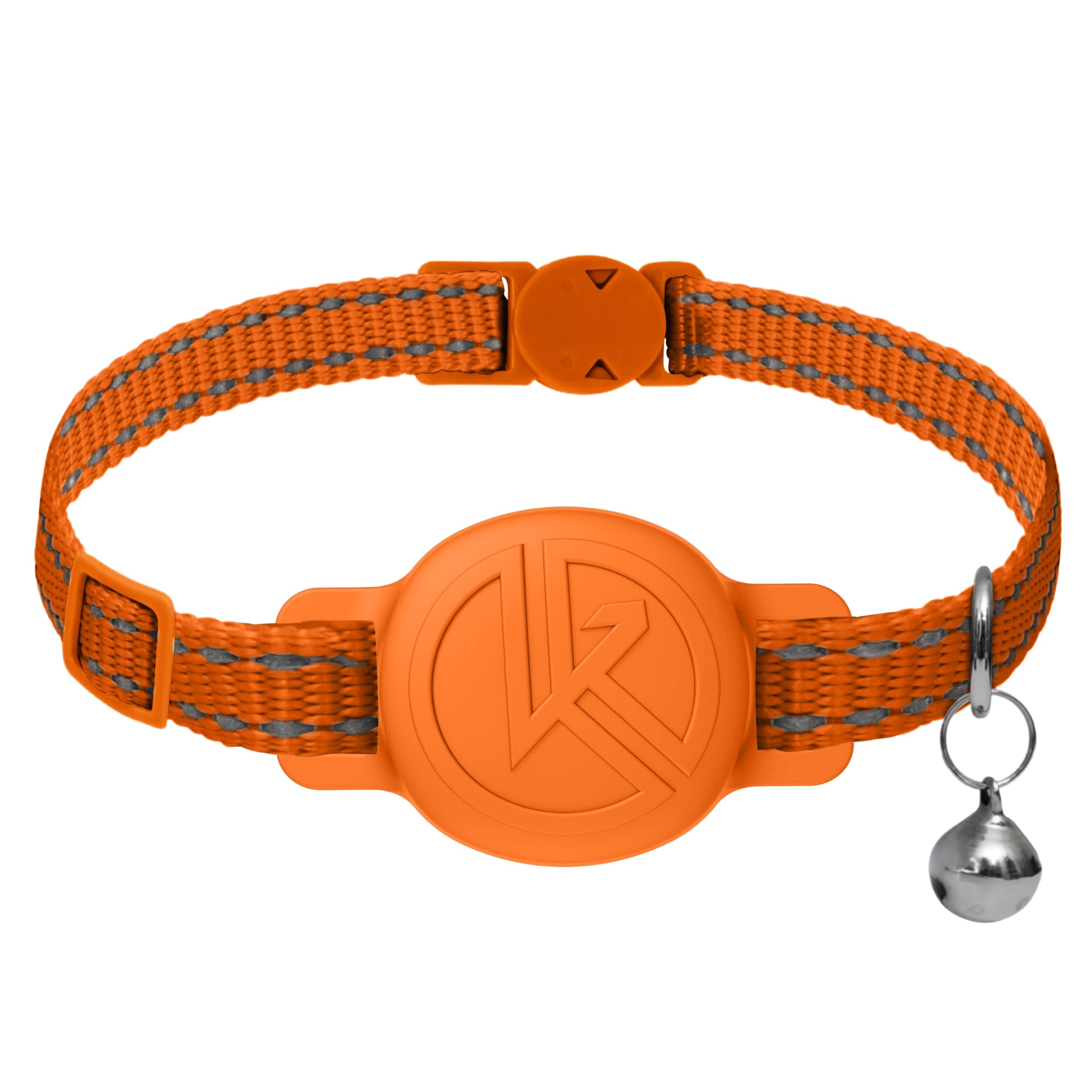 Tile Sticker Holder Cat Tracking Collar (2024) - Breakaway, Reflective Kitten Collar with Bell and Holding Case for Tile by Life360 (Orange)