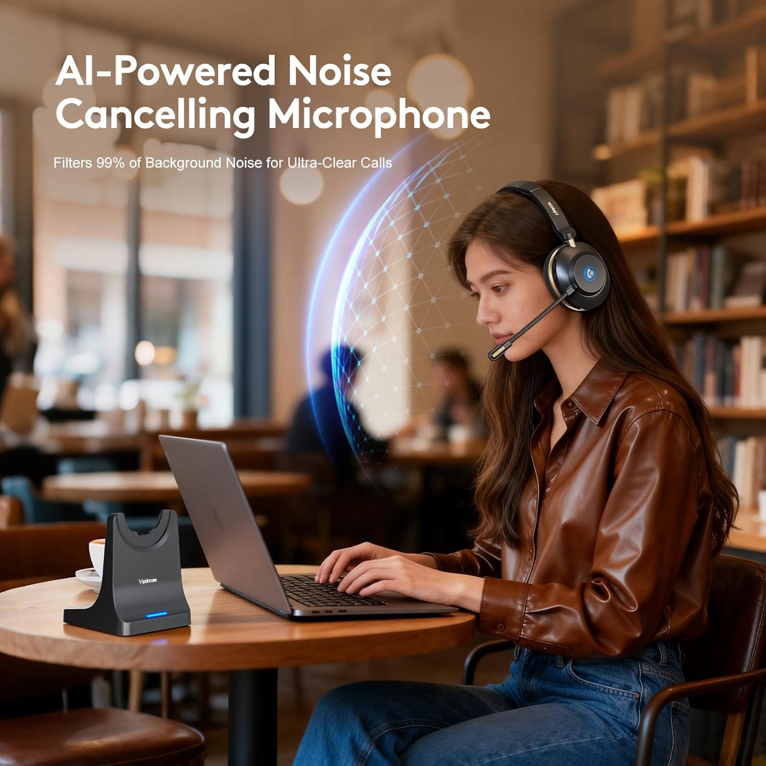 Wireless Headset with Mic for Work,6.0 Bluetooth Headset with Microphone,45 Hours Worktime & Mute Button,Headset with Mic for Pc,iPhone,Computer,Remote Work,Office,Home,Zoom,Skype - Image 2