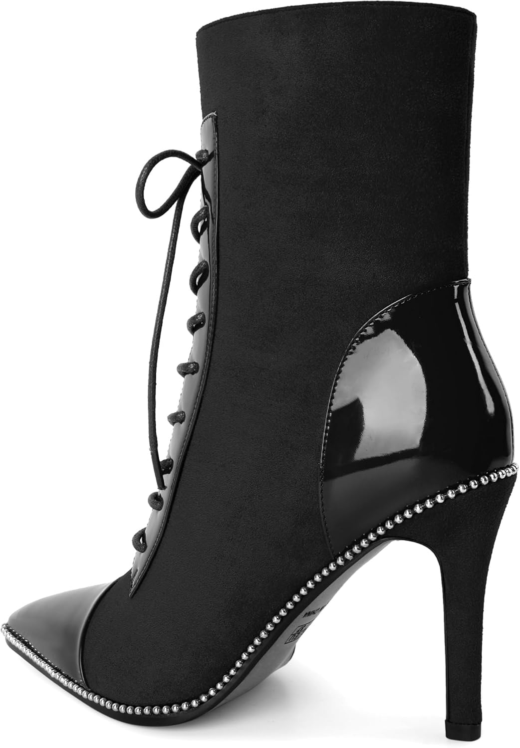 SAMMITOP Women's Lace Up Ankle Boots High Stiletto Heel Pointy Toe Fashion Heeled Booties Silver Beaded Side Zipper Short Boots Shoes 4 Inch - Image 6