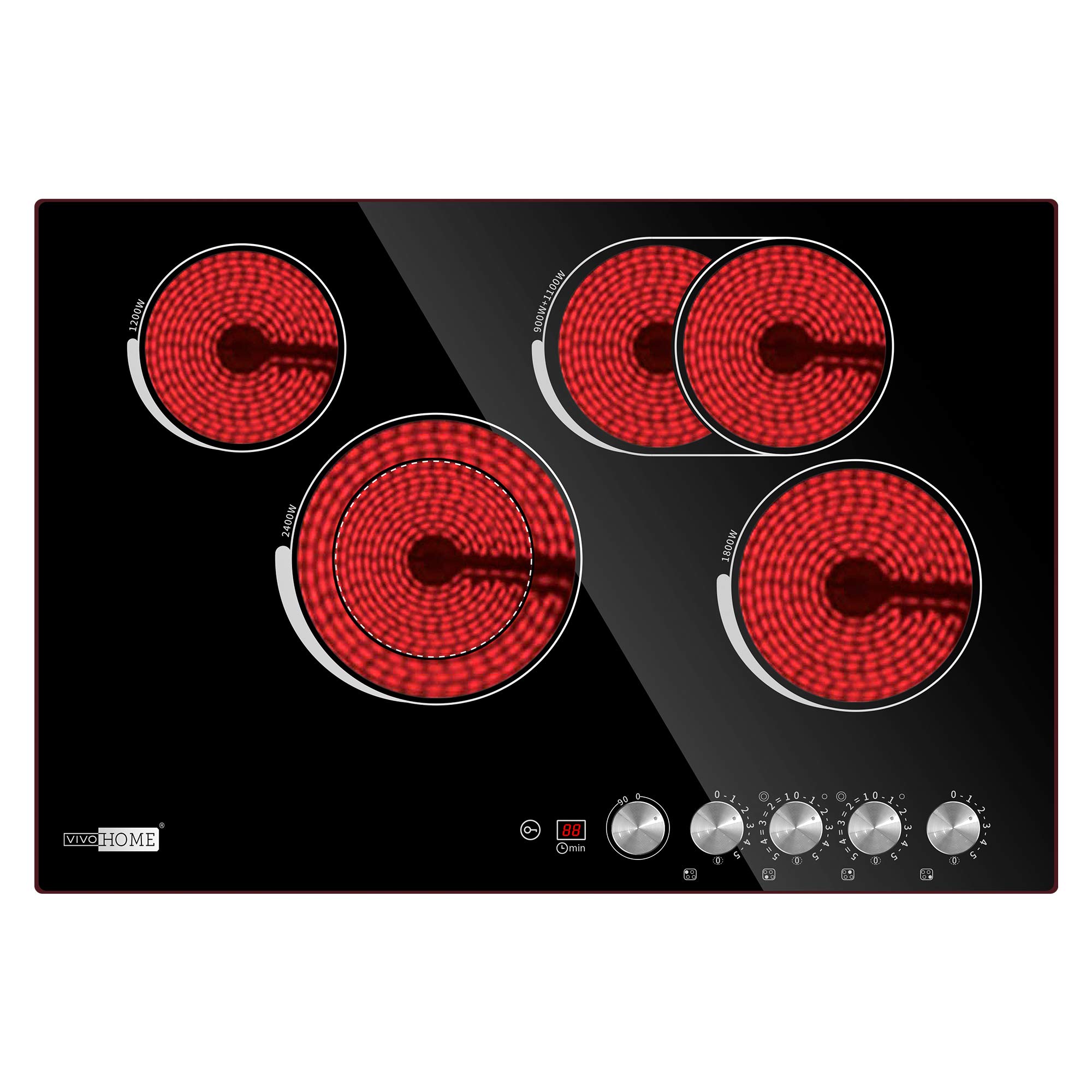 VIVOHOME 29 Inch 4 Burner 7400W Electric Radiant Cooktop, Smoothtop with 5 Heat Setting and 90-min T