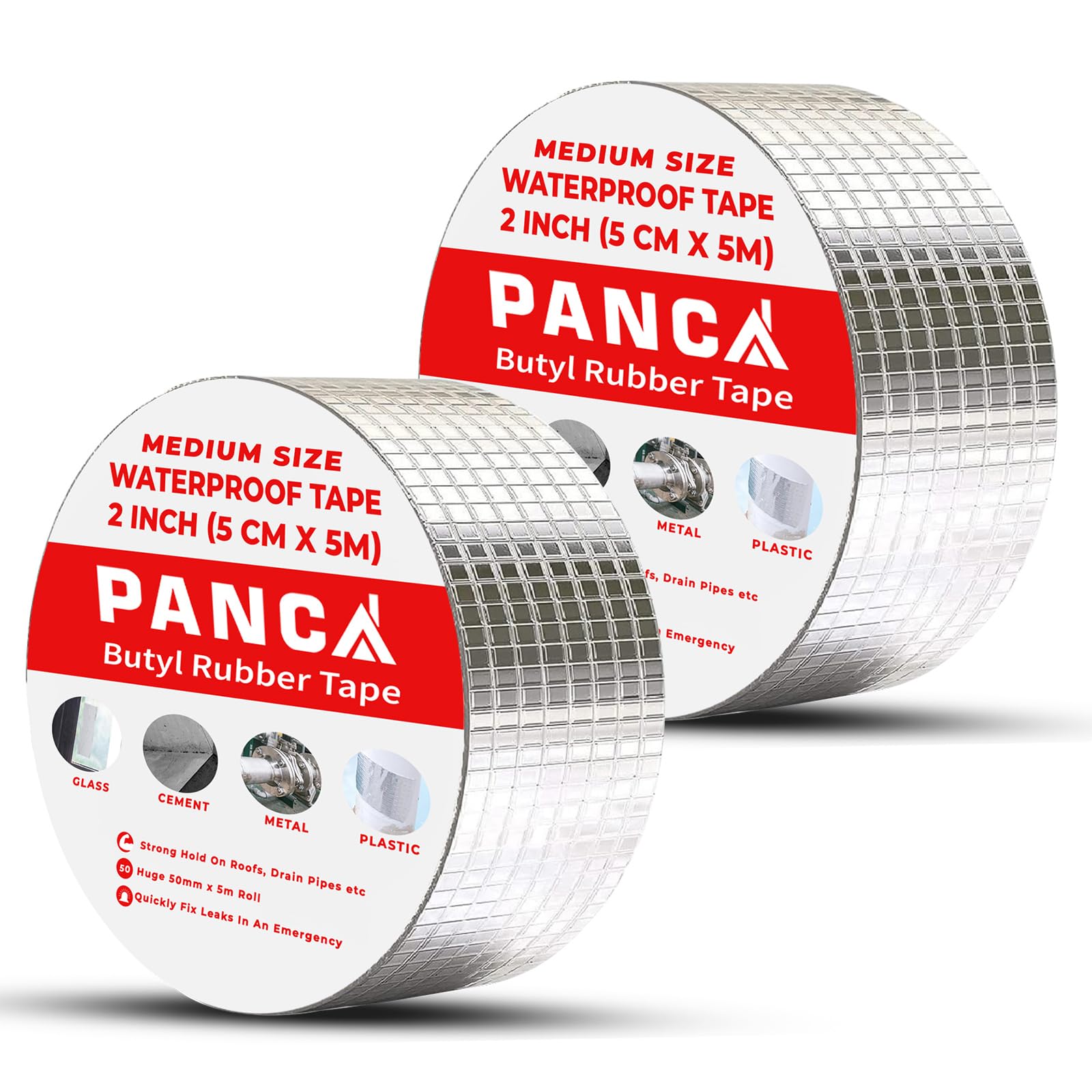 PANCA Waterproof Repair Tape 5cm x 5m | Aluminium Foil Butyl Rubber Tape for Pipe Leakage, Roof Cracks, Terrace & Wall Sealing | Strong Adhesive Waterproof Insulation Tape (Silver)