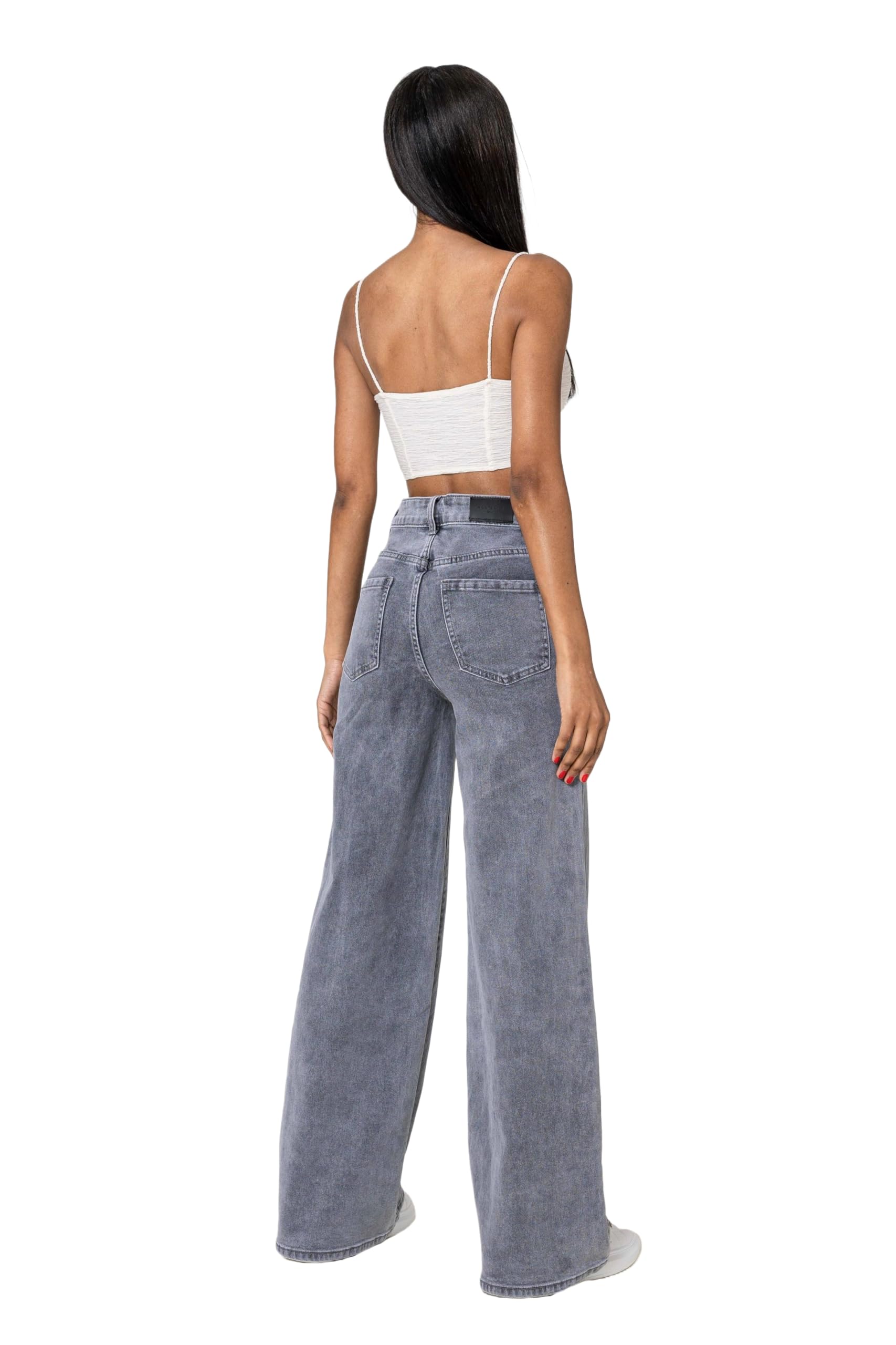 Nina Carter YY300 Pantalones vaqueros de cintura alta para mujer, pierna ancha, elásticos, aspecto desgastado