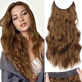 وصلة شعر مستعار لكامل الرأس للنساء بطول 61.9 سم - 65 - 70 سم - 150 جرام - شعر صناعي طبيعي مموج مع 5 مشابك، باروكة لإطلالة كثيفة ومنفوشة - لون بني فاتح رقم jw-244-10