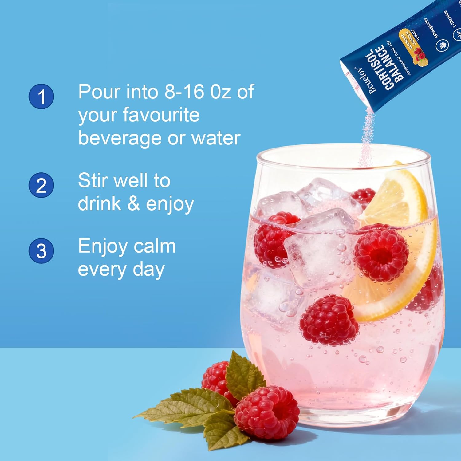 Cortisol Drink Mix, Cortisol Supplements for Women Men with Magnesium Glycinate, Ashwagandha, L-Theanine, Vitamin D 3 for Sleep & Relaxation, On The Go, 30 Ct (Raspberry Lemonade Flavor) - Image 5