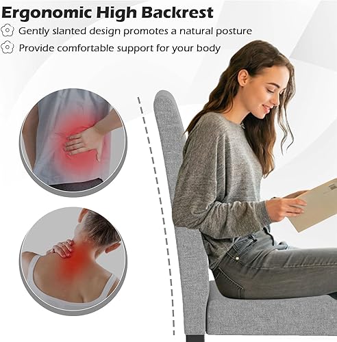 Miniatura 7 de COSTWAY Juego de 4 sillas de comedor, sillas laterales de cocina tapizadas de tela sin brazos con patas de madera de goma, asiento acolchado y