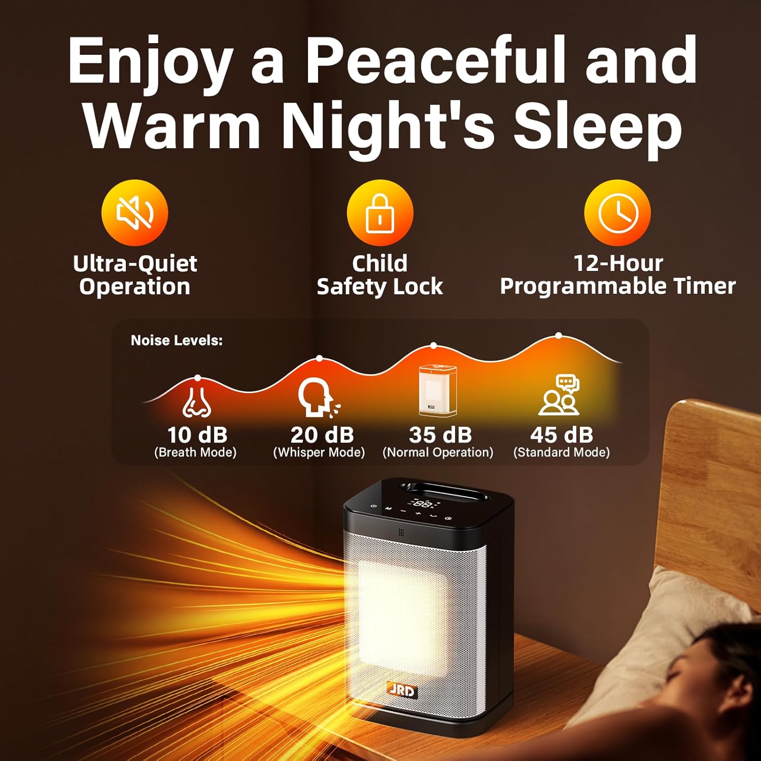 Space Heater Indoor, JRD 1500W PTC Portable Electric Heater with 80°Oscillation, Thermostat, 12h Timer, Fast Heat, Eco Mode, Remote, Small Quiet Safe Room heater Desk Heat for Office Bedroom Home