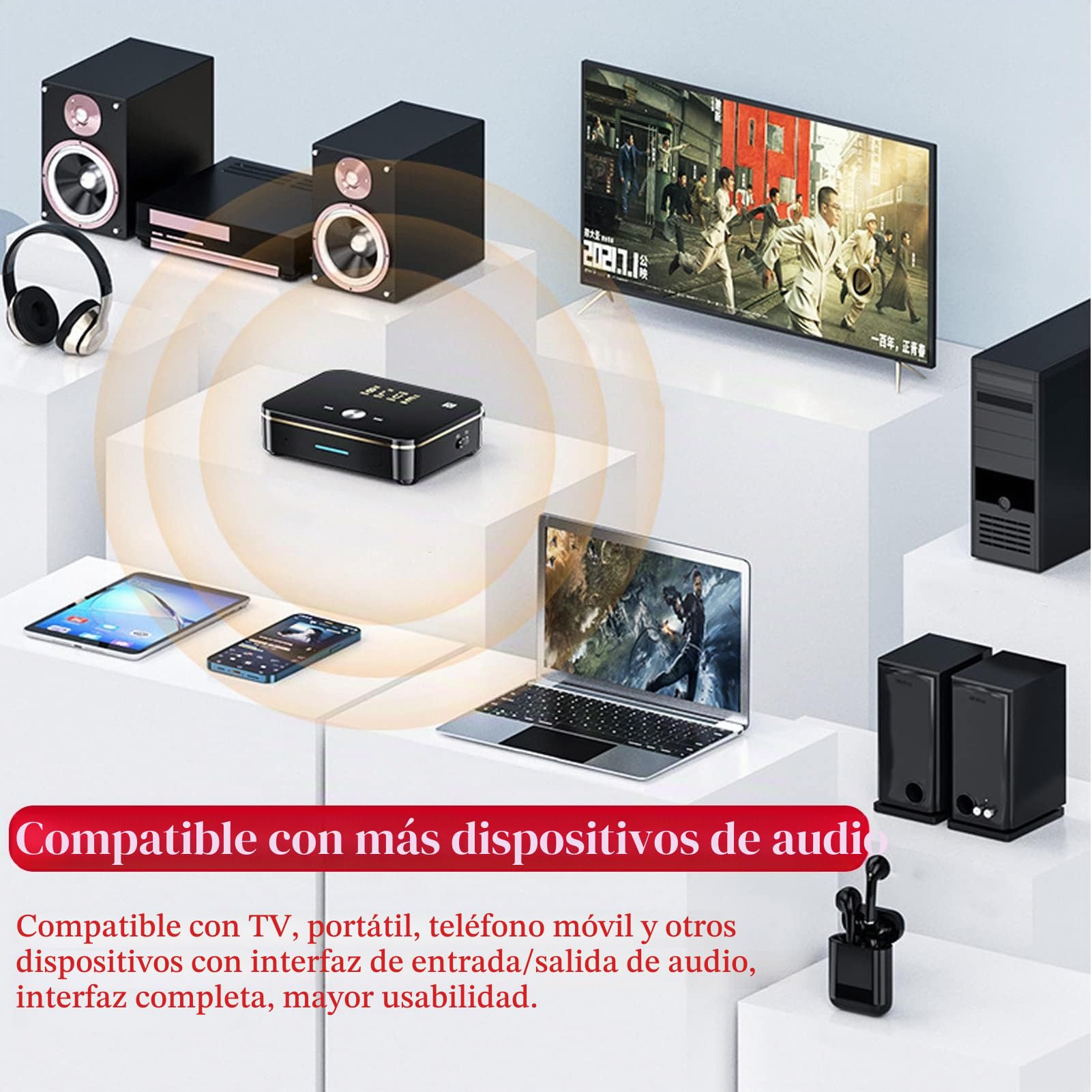 Transmisor Y Receptor Bluetooth 5.0, Adaptador de Audio NFC de Baja Latencia, Tarjeta AUX/RCA/óptica/coaxial/USB/TF de 3,5 Mm, para Altavoz, Amplificadores, Etc.