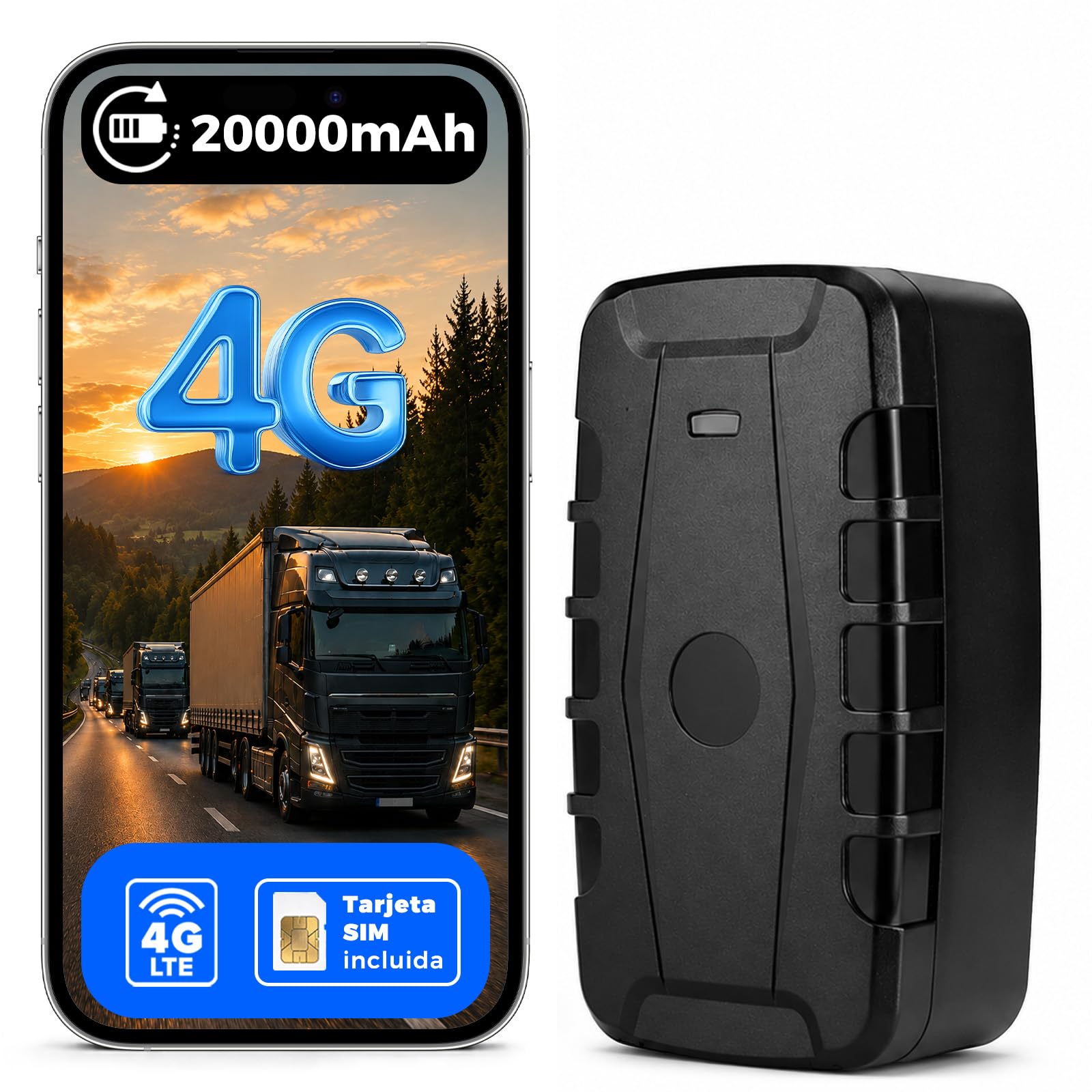WINNES Localizador GPS para Coche 4G sin Suscripción 20000 mAh | Autonomía 150 Días, Alerta de Retirada, IP67 impermeable, Historial de Rutas, Geovalla, Gestión Multi GPS