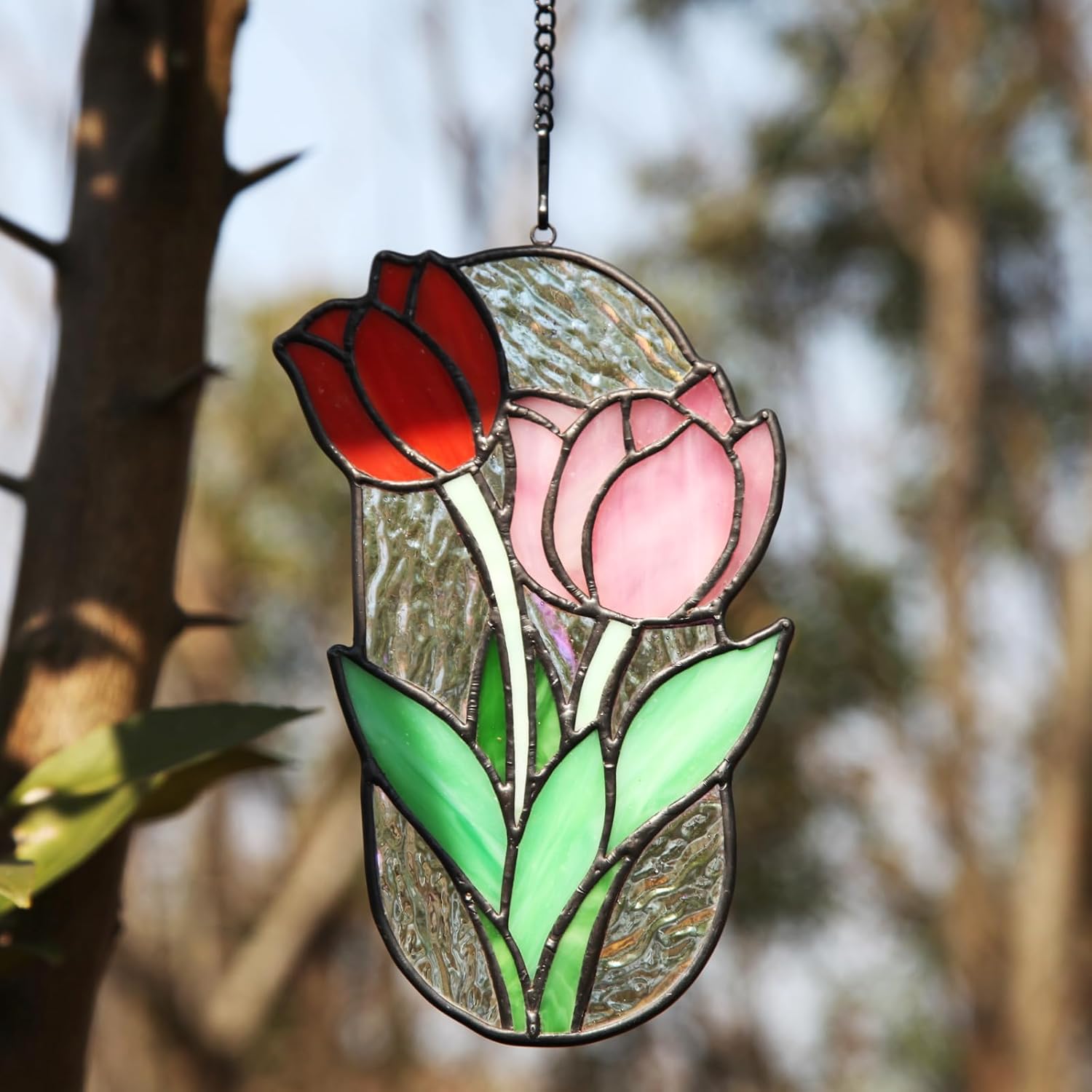 Saffron Stained Glass Window Hanging Decoration Tulip Stained Glass Decoration Garden Light Catcher