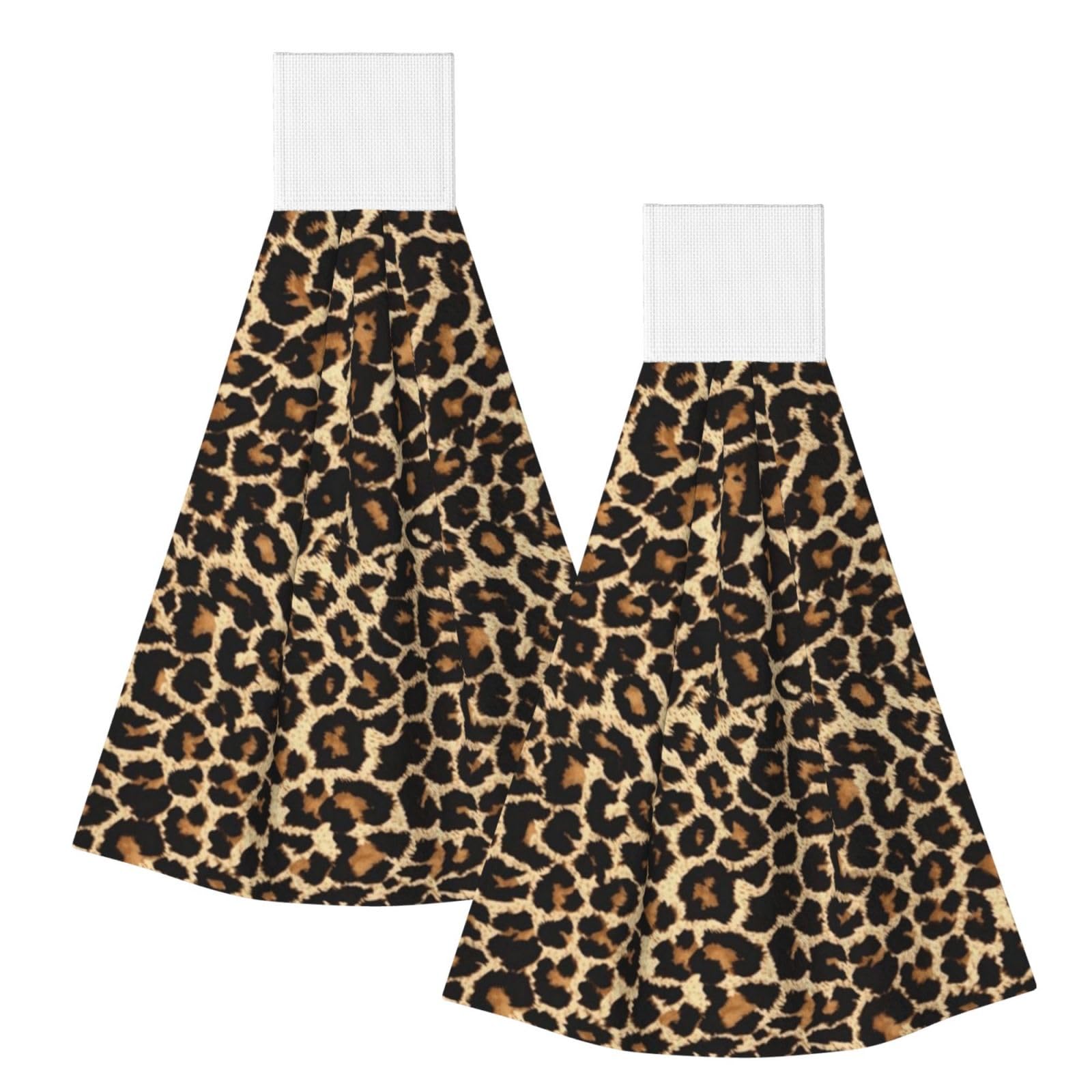 DOPKLNA Leopard Design, 2 Pcs Hanging Coral Fiber Hand Towels for Bathroom, Absorbent Kitchen Towels