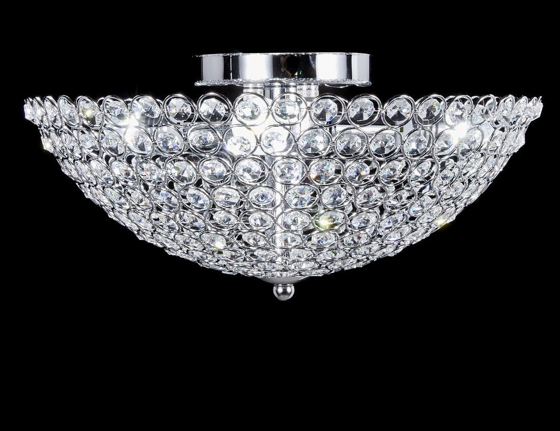 Uр Tо 50% оƒƒ Top Lighting Chrome Bowl-Shaped 3-Light Crystal Chandelier Flush Mount Ceiling Light