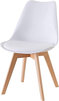 Baroni Home Sedia da Pranzo o Ufficio con Gambe in Legno, Sedia Ergonomica con Cuscino Integrato 57X48X79 cm Bianco (1)