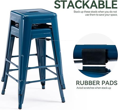 Miniatura 120 de Vogue Furniture Direct Taburetes de bar de metal de 24 pulgadas, taburetes de bar de altura de mostrador, taburetes apilables para interiores y