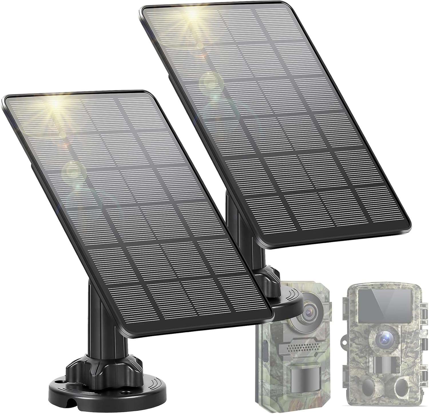 LIYVZ Trail Camera Solar Panel with Bulit-in 5000mAh Battery 2 Pack, 3W Solar Panel for Trail Camera IP66 Waterproof Multi Interfaces with USB-C & DC 6V/9V/12V Output, 360° Adjustable