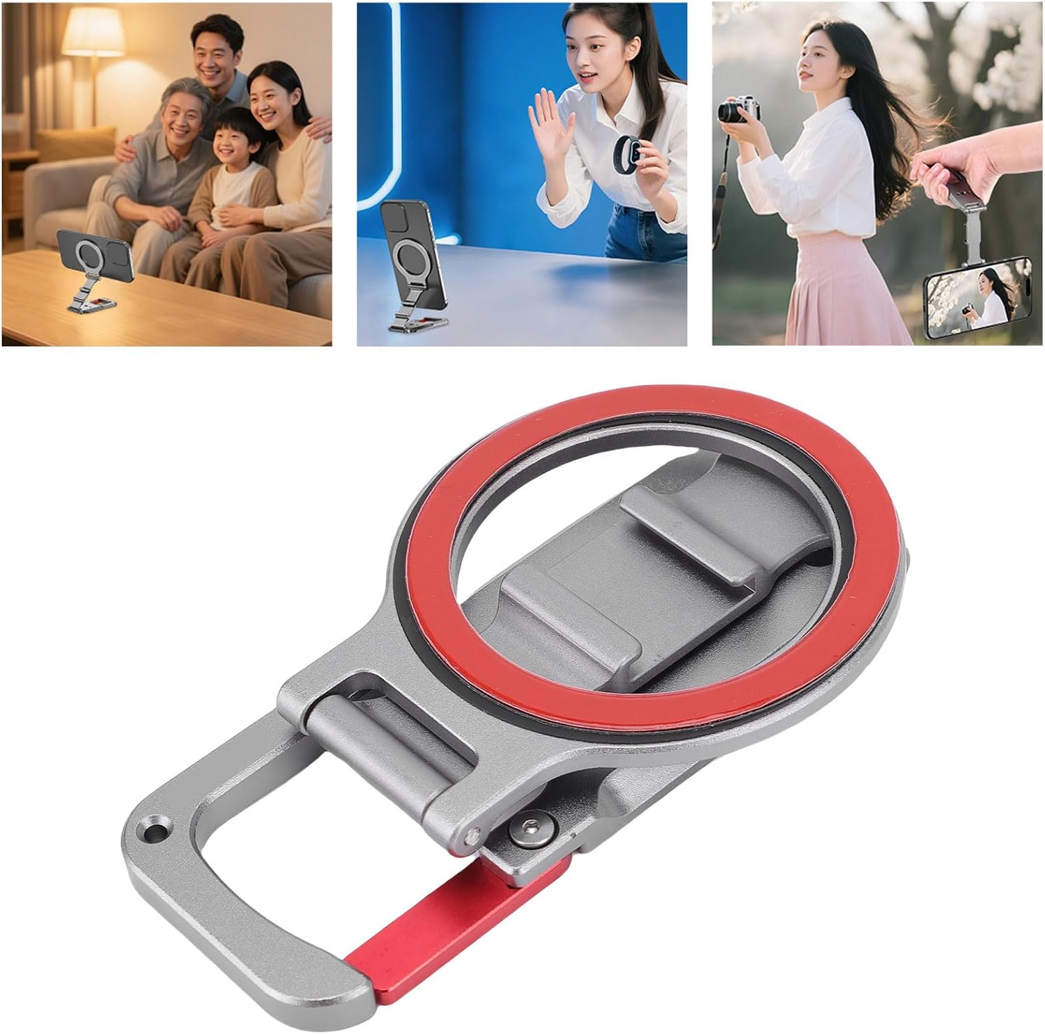 Magnetic Phone Stand Foldable Aluminum Alloy Rotation Holder with Strong Magnetic Attachment for Versatile Photography, for HandsFree Recording and Content Creation