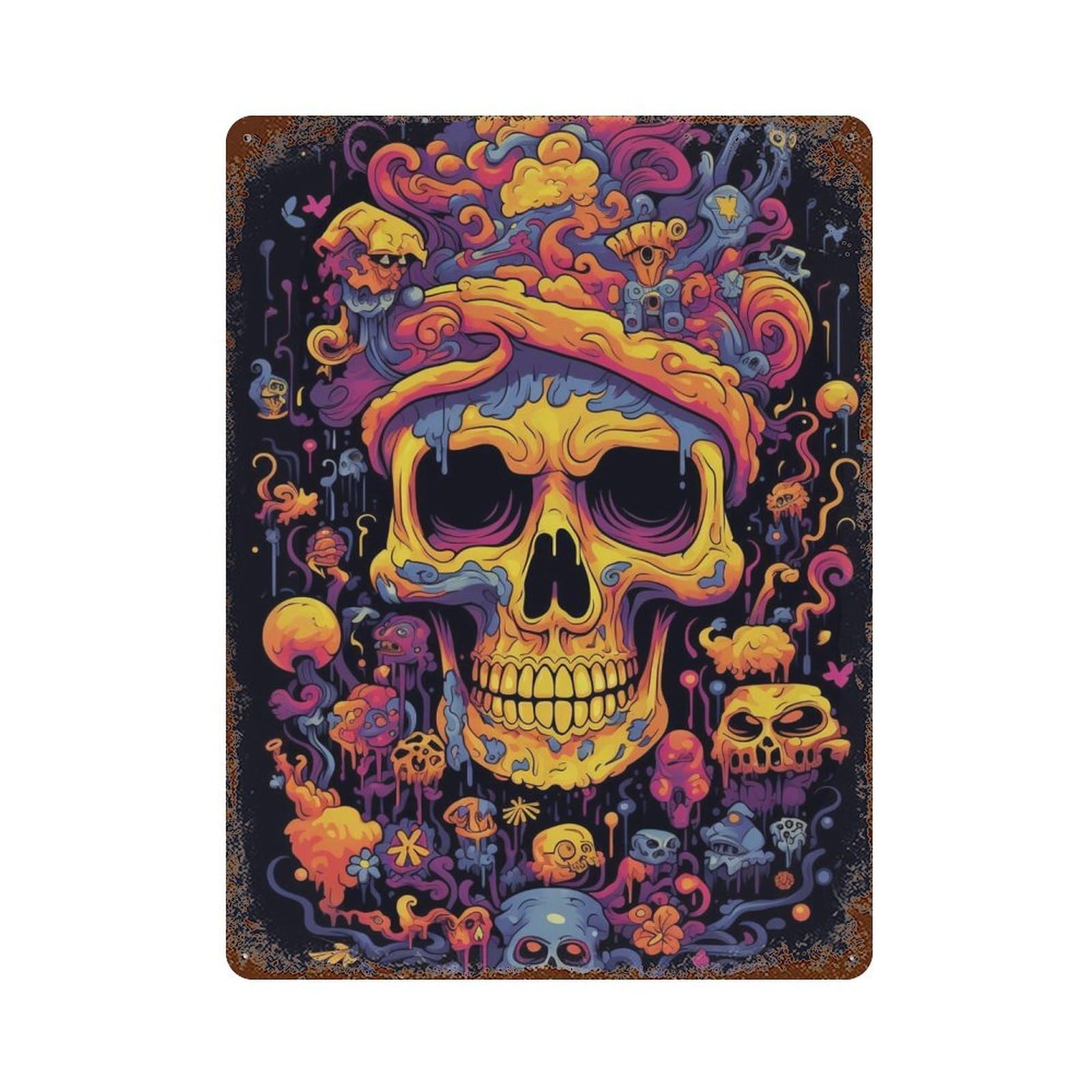 Skull Art Print-1 Vintage Rust Metal Sign 15.7"x11.8", Ideal for Bistro, Counter And Cafe Decor