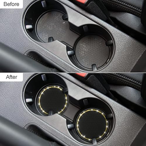 Miniatura 5 de Portavasos para automóvil, 2 piezas, accesorios universales de diamantes de imitación de cristal brillante de 2.75 pulgadas, juego de almohadillas