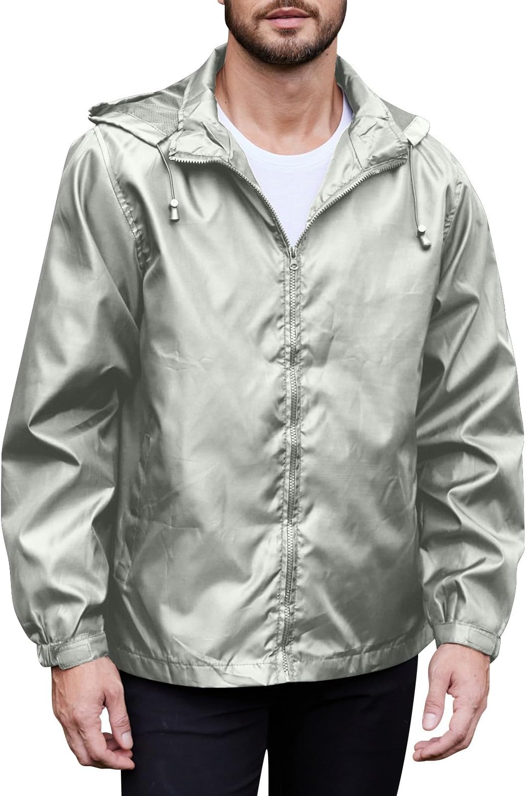 Mens Waterproof Windbreakers with Hood Outdoor Hiking Running Travel Hooded Rain Jackets Lightweight Casual Raincoats