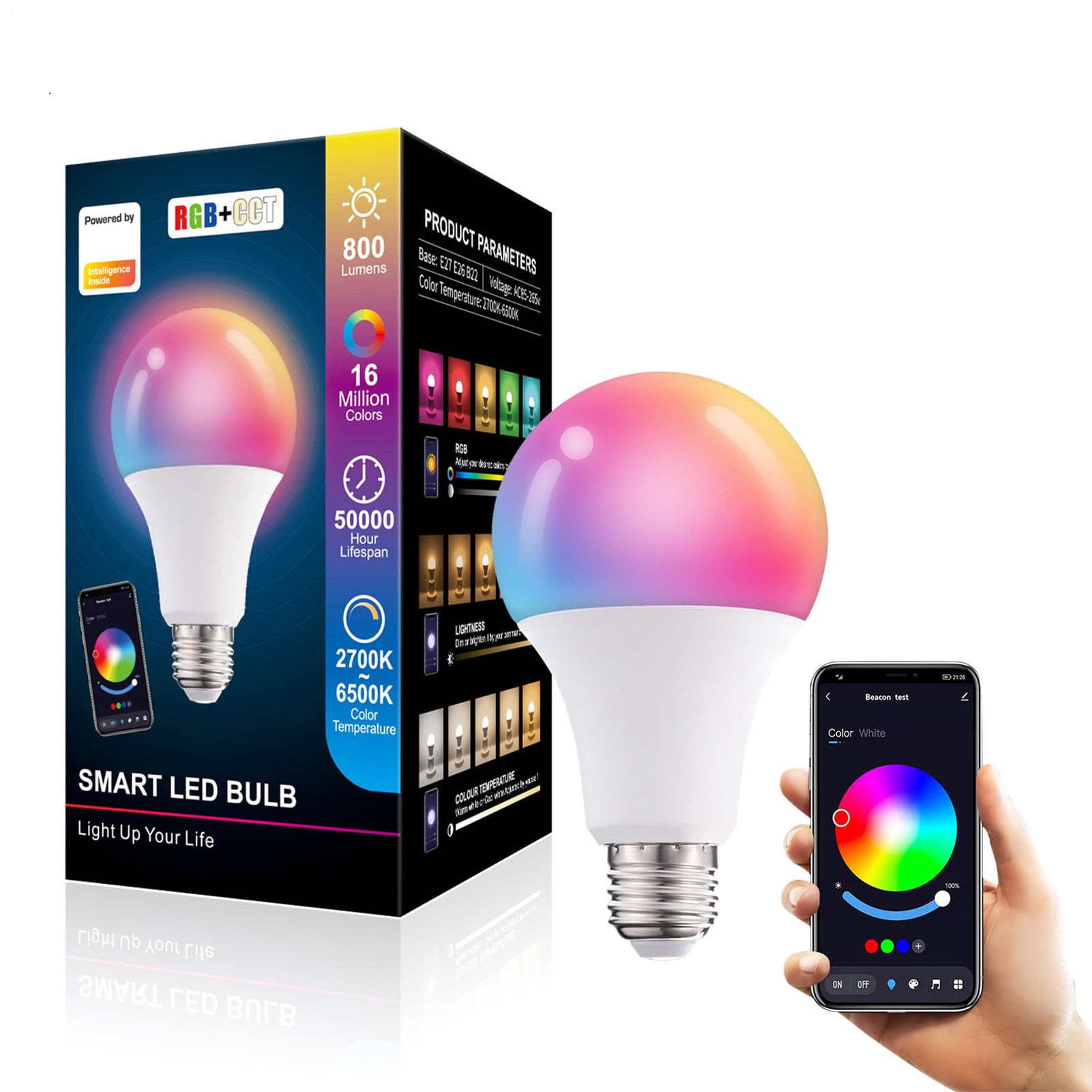 Monozoz Smart Bulb, B22 Multicolor Alexe Light Bulb, 10W, Dimmable, Schedule & Timer, Away Mode, Energy Saving, Voice Control Alexa, WiFi App Remote Control