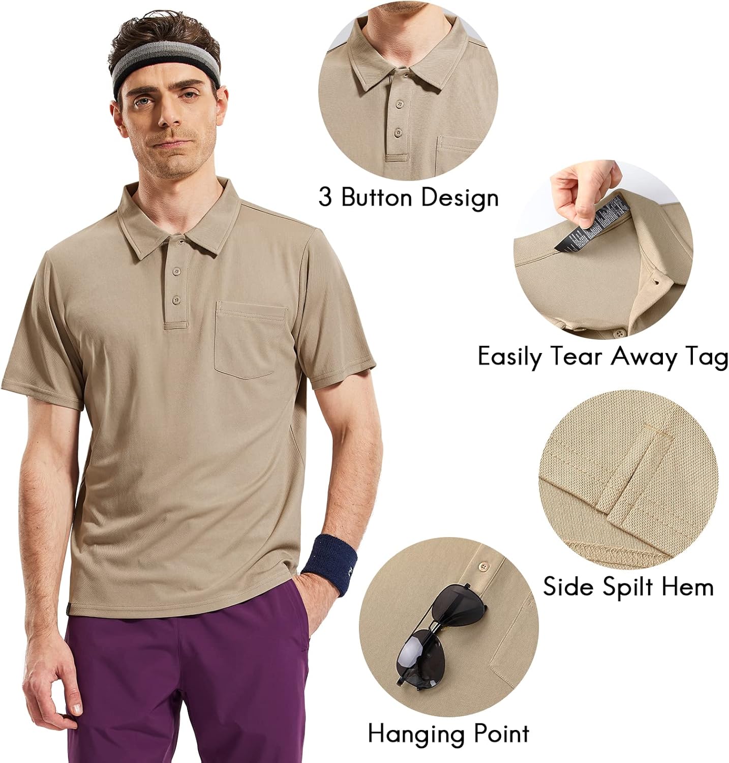 Haimont Men's Polo Shirts with Pocket Short Sleeve Quick Dry Moisture Wicking Golf Shirts Business Casual Work Polos - Image 5